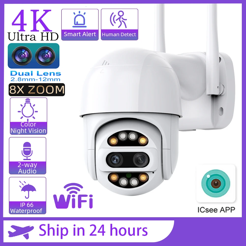 Dual Lens 8X Zoom 4K 8MP PTZ IP WiFi Camera 2.8mm -12mm AI Human Tracking Outdoor Video Surveillance Home Security CCTV Camera
Dual Lens 8X Zoom 4K 8MP PTZ IP WiFi Camera 2.8mm -12mm AI Human Tracking Outdoor Video Surveillance Home Security CCTV Camera
