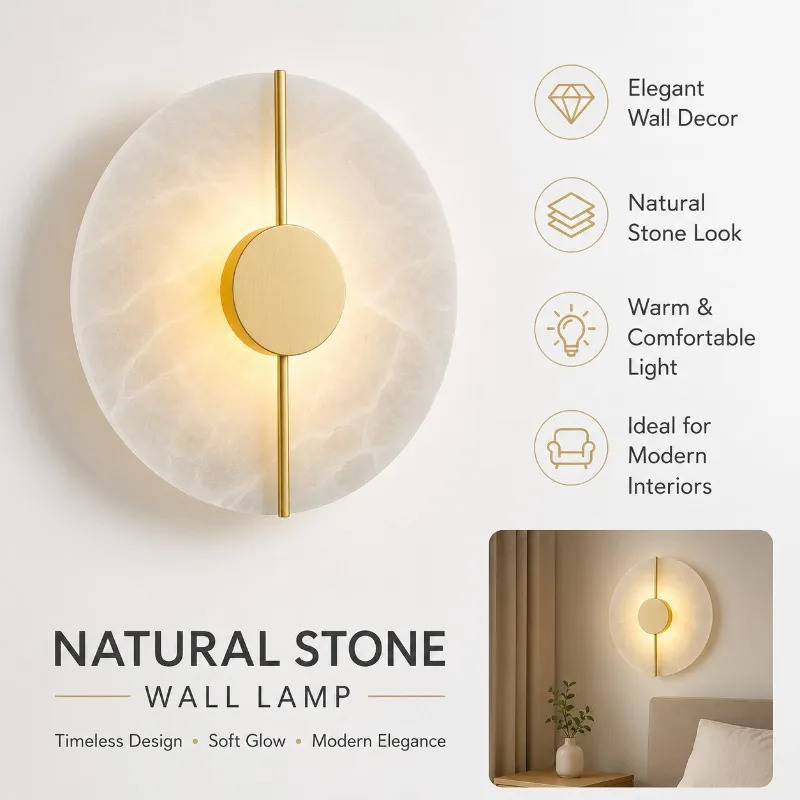 Natural Stone Wall Light Round Marble LED Sconce Warm Brass Line for Bedroom Hallway Staircase Living Room Home Decor Wall Light
Natural Stone Wall Light Round Marble LED Sconce Warm Brass Line for Bedroom Hallway Staircase Living Room Home Decor Wall Light