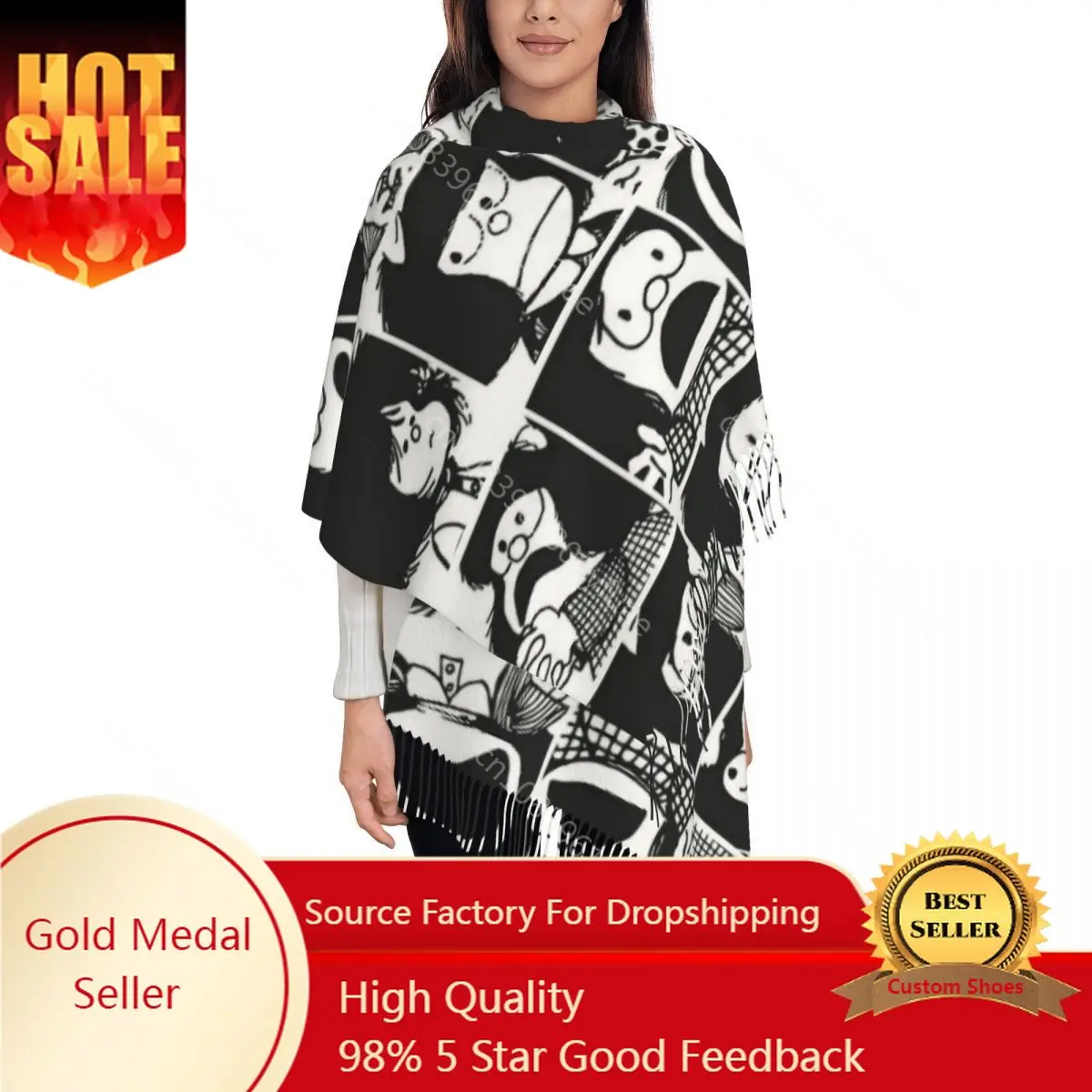 Women's Scarf with Tassel Mafalda Collage Long Soft Warm Shawl Wrap Cute Kawaii Gifts Pashmina Scarves
Women's Scarf with Tassel Mafalda Collage Long Soft Warm Shawl Wrap Cute Kawaii Gifts Pashmina Scarves
