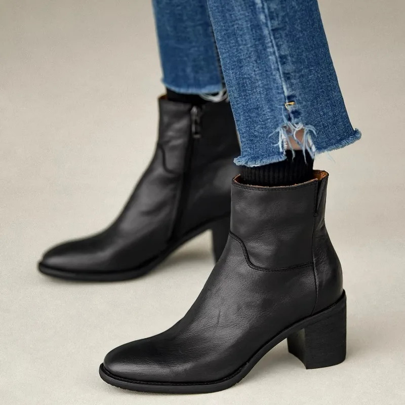 European Vintage Black High-Heel Ankle Bootie Boots Women Shoes Genuine Leather Side-Zip Round-Toe Modern Boots
European Vintage Black High-Heel Ankle Bootie Boots Women Shoes Genuine Leather Side-Zip Round-Toe Modern Boots