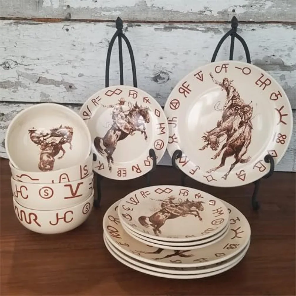 Broncs & Brands 12 Piece Dinnerware Set of Four Place Settings, Including Dinner Plates, Salad Plates, and Dinner Bowls
Broncs & Brands 12 Piece Dinnerware Set of Four Place Settings, Including Dinner Plates, Salad Plates, and Dinner Bowls