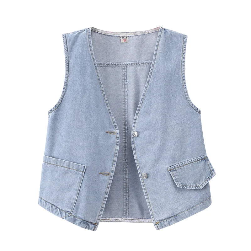 Women's Casual Denim Vest Sleeveless Single Button V-neck Loose Outerwear Korean Style Summer Autumn Fashion
Women's Casual Denim Vest Sleeveless Single Button V-neck Loose Outerwear Korean Style Summer Autumn Fashion