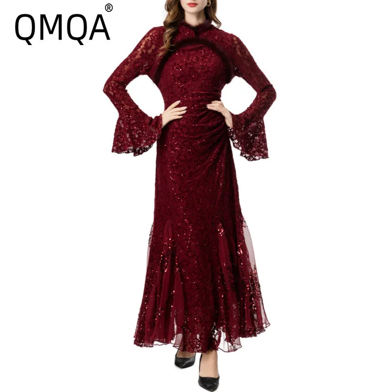 QMQA Fashion Women's Elegant Dress Sequin Patchwork Stand Collar Long Sleeve Princess Style Dresses 2025 Autumn Winter New QM887
QMQA Fashion Women's Elegant Dress Sequin Patchwork Stand Collar Long Sleeve Princess Style Dresses 2025 Autumn Winter New QM887