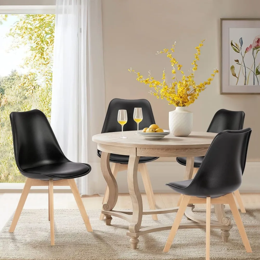 Dining Chairs Set of 4, Mid-Century Modern Dining Chairs with Wood Legs and PU Leather Cushion, Kitchen Chairs for Lounge, Black
Dining Chairs Set of 4, Mid-Century Modern Dining Chairs with Wood Legs and PU Leather Cushion, Kitchen Chairs for Lounge, Black