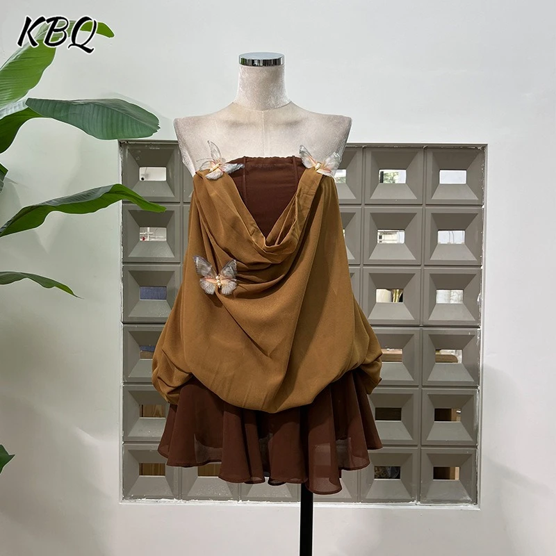KBQ Solid Elegant Two Piece Sets for Women Strapless Sleeveless Spliced Bowknot Tops High Waist Folds Skirts Chic Set Female New
KBQ Solid Elegant Two Piece Sets for Women Strapless Sleeveless Spliced Bowknot Tops High Waist Folds Skirts Chic Set Female New