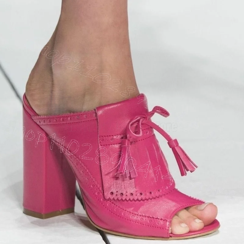 Rose Red Tassels Carving Design Peep Toe Slippers Slip On Women Shoes Chunky High Heels Party Runway 2026 Zapatos Para Mujere
Rose Red Tassels Carving Design Peep Toe Slippers Slip On Women Shoes Chunky High Heels Party Runway 2026 Zapatos Para Mujere