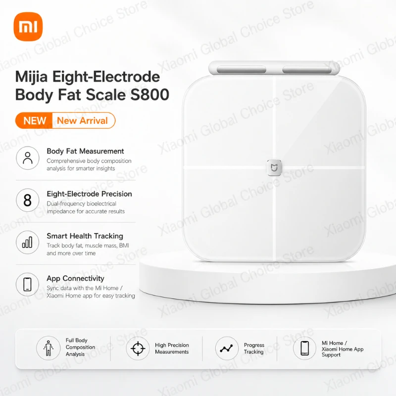Xiaomi 8 Electrode Body S800 Fat Scale Digital Dual Band Heart Rate Detection Multi-function WiFi Bluetooth Remote Control Home
Xiaomi 8 Electrode Body S800 Fat Scale Digital Dual Band Heart Rate Detection Multi-function WiFi Bluetooth Remote Control Home