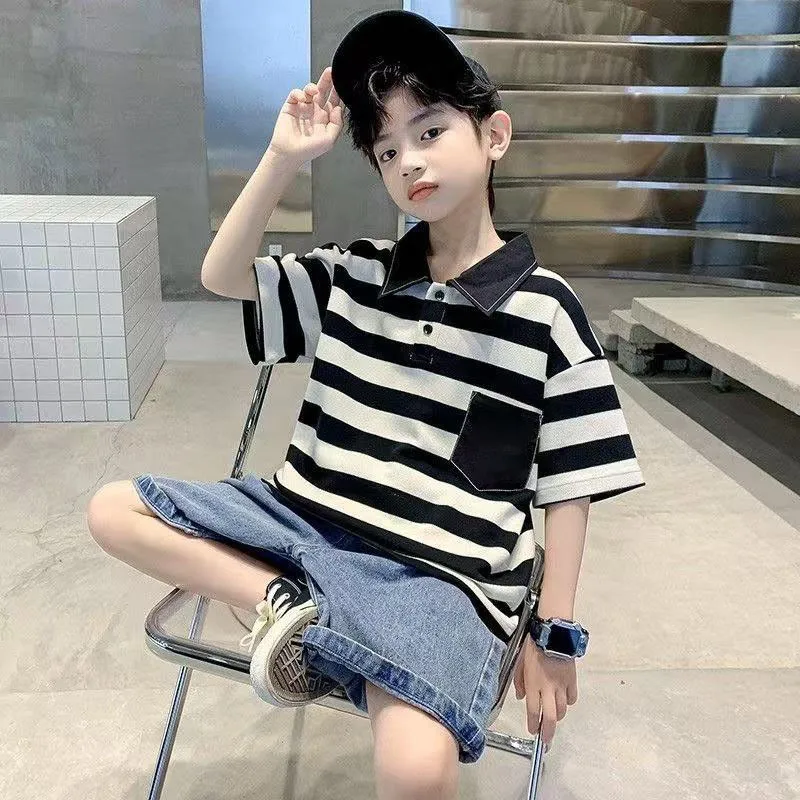 Summer New Children's Striped Polo Shirt Short Sleeve Collar T-shirt 2PCS Boys' Fashion Clothes Set
Summer New Children's Striped Polo Shirt Short Sleeve Collar T-shirt 2PCS Boys' Fashion Clothes Set