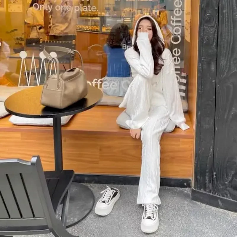 Early Autumn Thin Knit Hoodies Set Women Hooded Jacket and Casual Loose Wide-leg Pants Two-piece Suit Fashion Pure White Sets
Early Autumn Thin Knit Hoodies Set Women Hooded Jacket and Casual Loose Wide-leg Pants Two-piece Suit Fashion Pure White Sets