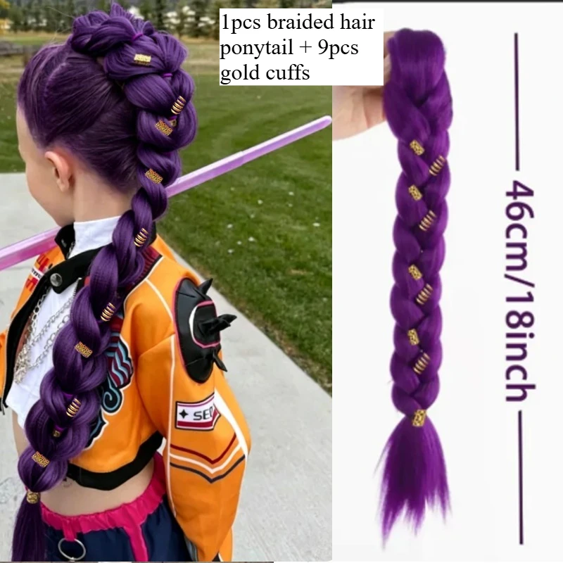 18inch Braided Purple Hair Ponytail Extensions Wig with Gold Cuffs Hair Claw Clip for Kids Party Cosplay Use Purple Wig
18inch Braided Purple Hair Ponytail Extensions Wig with Gold Cuffs Hair Claw Clip for Kids Party Cosplay Use Purple Wig