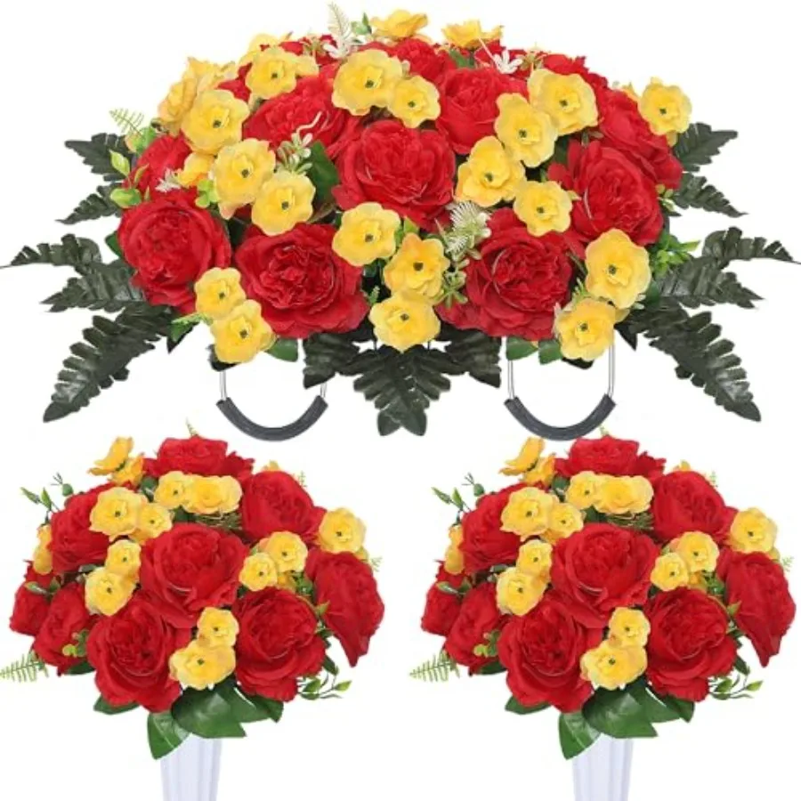 Grave Decorations for Cemetery Headstone Flower Saddle 2PC Artificial Peony Flowers with Vases for Cemetery Decorations
Grave Decorations for Cemetery Headstone Flower Saddle 2PC Artificial Peony Flowers with Vases for Cemetery Decorations
