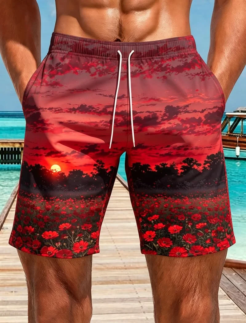 Landscape floral printed men's beach shorts, loose and quick drying, for beach play and various summer outdoor scenes
Landscape floral printed men's beach shorts, loose and quick drying, for beach play and various summer outdoor scenes