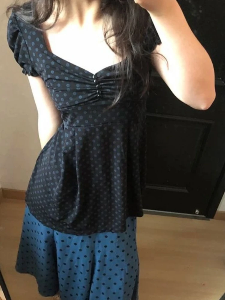 2025 Y2k Aesthetic Two Pieces Set Vintage Women Polka Dot Pleated Button Tops + High Waist A-Line Mini Skirts Summer Grunge Suit
2025 Y2k Aesthetic Two Pieces Set Vintage Women Polka Dot Pleated Button Tops + High Waist A-Line Mini Skirts Summer Grunge Suit