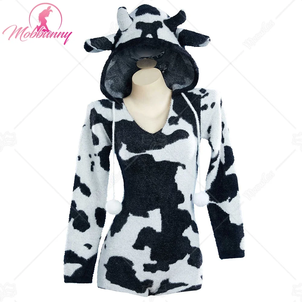 Mobbunny Women Sexy Lingerie Fluffy Homewear Bodycon Romper Black and White Cow Pattern Hooded Bodysuit
Mobbunny Women Sexy Lingerie Fluffy Homewear Bodycon Romper Black and White Cow Pattern Hooded Bodysuit