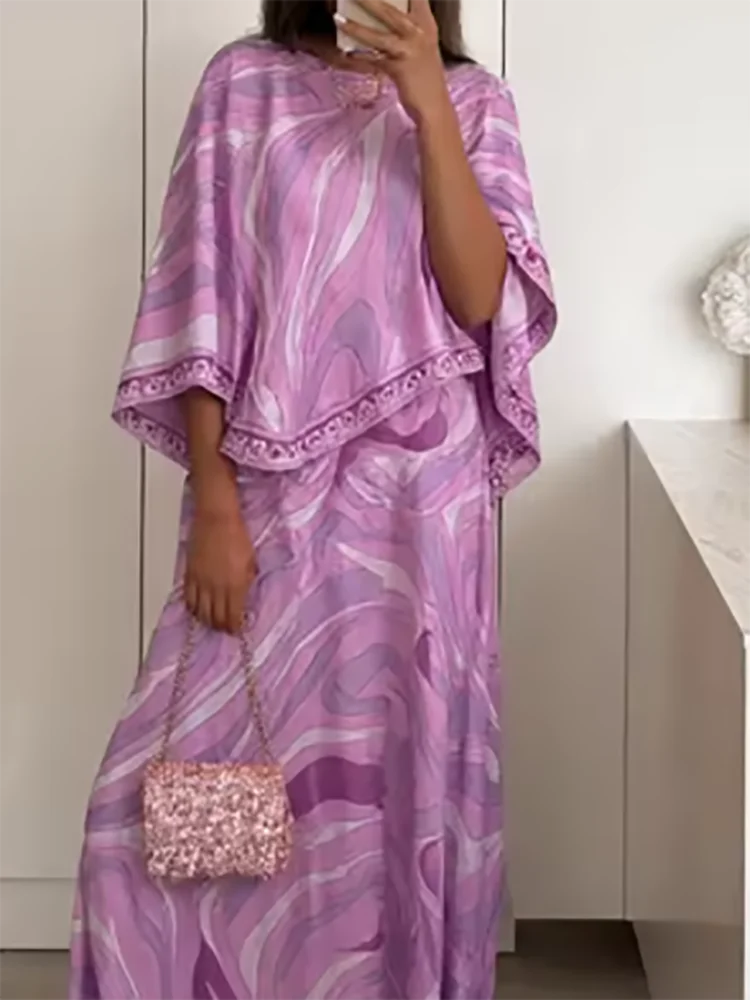 Необычный костюм с розовым узором и принтом, модный топ с круглым вырезом, короткими рукавами и длинной юбкой, комплект из 2 предметов, элегантные свободные наряды для отпуска
Необычный костюм с розовым узором и принтом, модный топ с круглым вырезом, короткими рукавами и длинной юбкой, комплект из 2 предметов, элегантные свободные наряды для отпуска