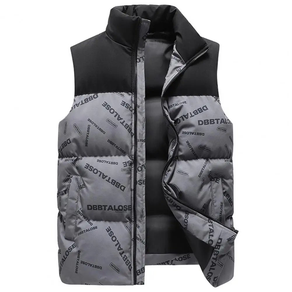 Men' Sleeveless Vest Jackets Winter Fashion Patchwork Letter Print Stand Collar Windproof Zipper Cotton Padded Waistcoat
Men' Sleeveless Vest Jackets Winter Fashion Patchwork Letter Print Stand Collar Windproof Zipper Cotton Padded Waistcoat