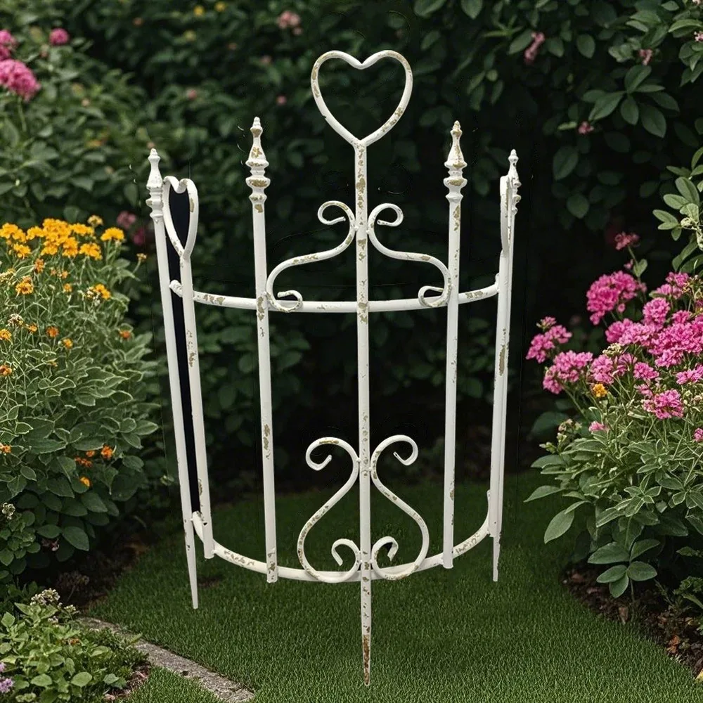 Vintage White Metal Garden Trellis Planter Stand with Heart Design, Distressed Iron Finish, Decorative Arch Fence Climbing Plant
Vintage White Metal Garden Trellis Planter Stand with Heart Design, Distressed Iron Finish, Decorative Arch Fence Climbing Plant
