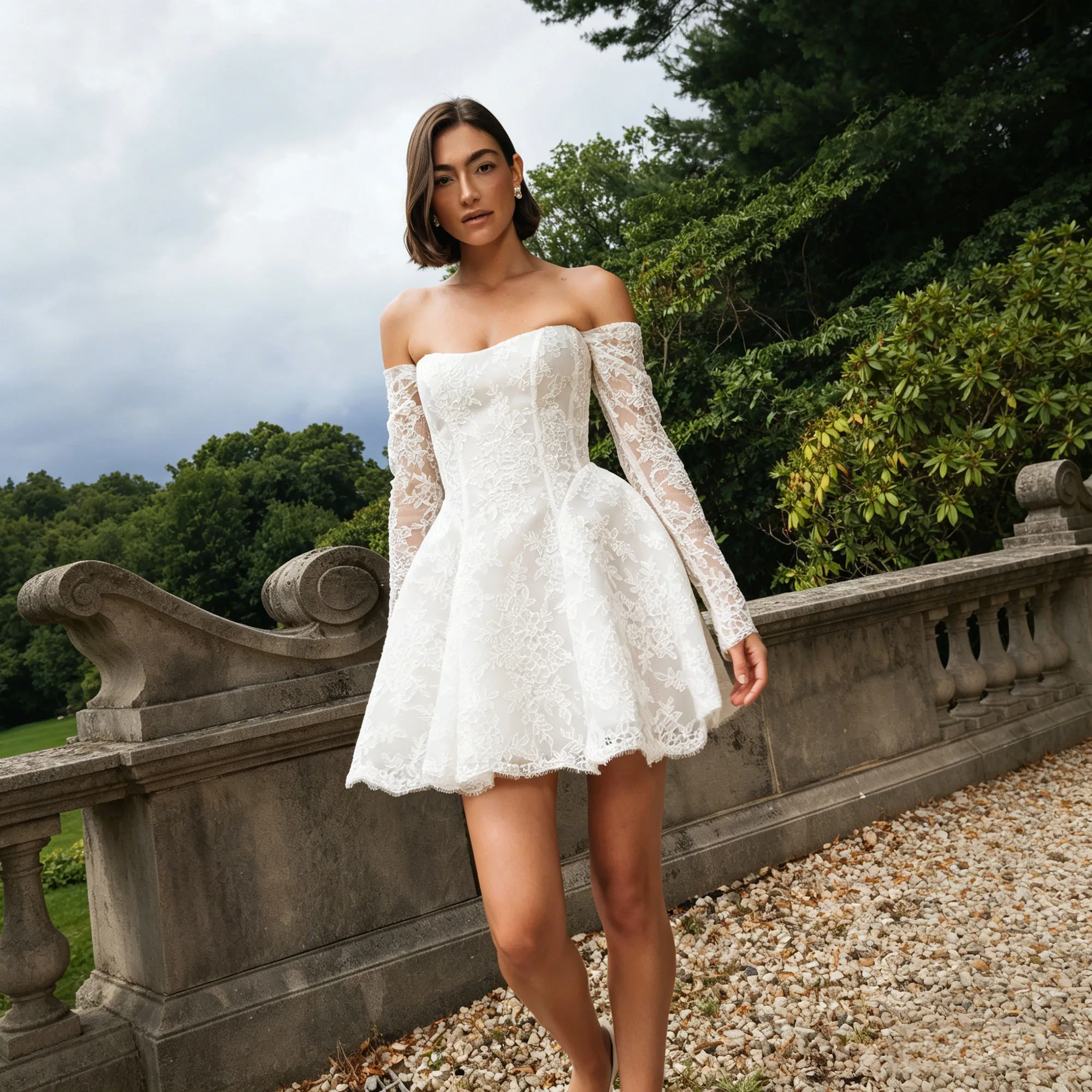 Short Wedding Dress Off Shoulder Strapless Lace After Party Dress A-Line Applique Long Sleeve Boho Bridal Mini Dress Customized
Short Wedding Dress Off Shoulder Strapless Lace After Party Dress A-Line Applique Long Sleeve Boho Bridal Mini Dress Customized
