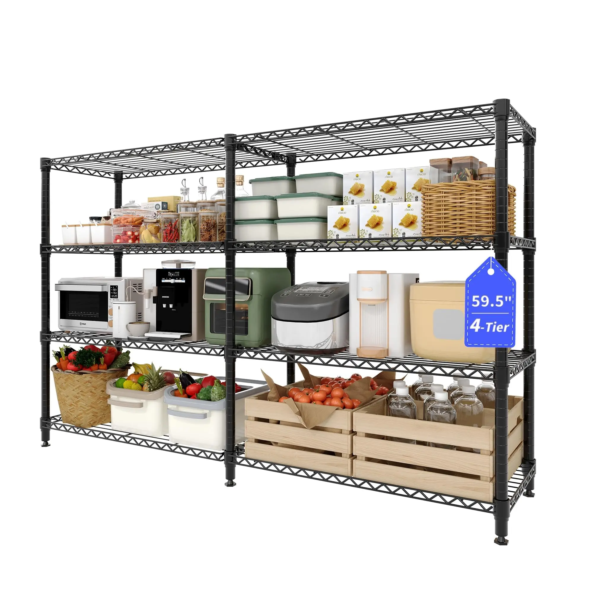 4-Tier Metal Storage Shelves, 70.8" W Heavy Duty Wire Shelving Unit, 1060 LBS Adjustable l-Shaped Storage Rack for Garage, Kitchen, Pantry, Basement, Commercial Organization, 59.5"H x 15.8"D
4-Tier Metal Storage Shelves, 70.8" W Heavy Duty Wire Shelving Unit, 1060 LBS Adjustable l-Shaped Storage Rack for Garage, Kitchen, Pantry, Basement, Commercial Organization, 59.5"H x 15.8"D