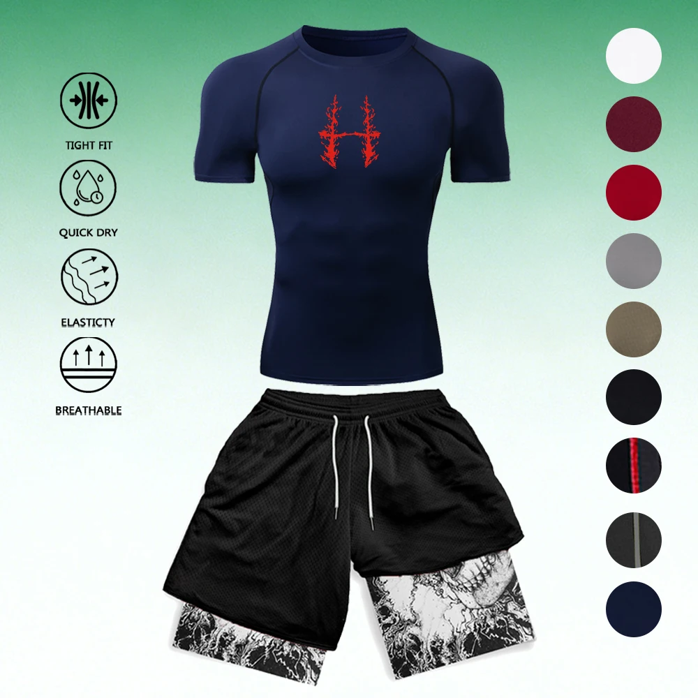 Men's Compression Workout T-Shirt Flame H Print + 3D Double Layer Shorts Set Quick Dry Breathable Gym Running Training Suit
Men's Compression Workout T-Shirt Flame H Print + 3D Double Layer Shorts Set Quick Dry Breathable Gym Running Training Suit