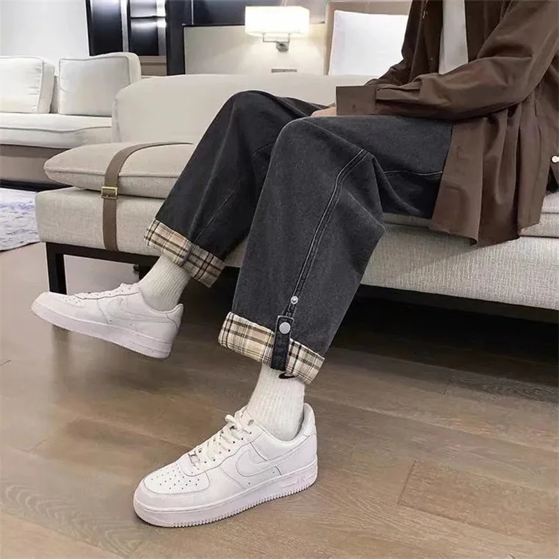 Flip up plaid Jeans For Street wear Spring Summer 2025 New Loose Straight leg Pants for women's Casual Cowboy Nine Points Pants
Flip up plaid Jeans For Street wear Spring Summer 2025 New Loose Straight leg Pants for women's Casual Cowboy Nine Points Pants