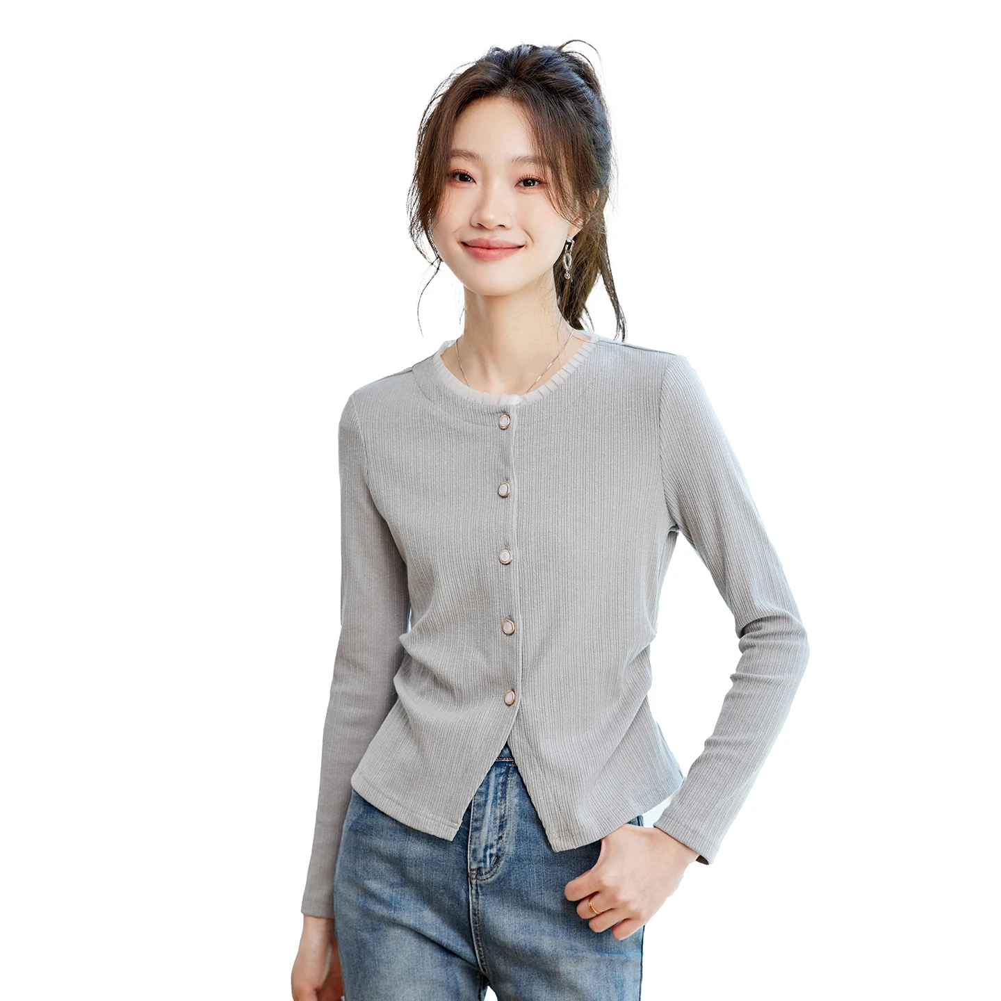 Women Simple Style Cardigan Tops Spring Fall Solid Color Long Sleeve Ruffles Round Neck Button Up T-Shirts Female Casual Clothes
Women Simple Style Cardigan Tops Spring Fall Solid Color Long Sleeve Ruffles Round Neck Button Up T-Shirts Female Casual Clothes
