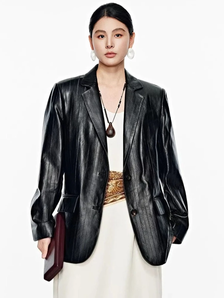 Vintage Genuine Leather Blazer Jackets for Women Spring Autumn 2026 New High-end Simple Eel Texture Slim Real Sheepskin Coat
Vintage Genuine Leather Blazer Jackets for Women Spring Autumn 2026 New High-end Simple Eel Texture Slim Real Sheepskin Coat