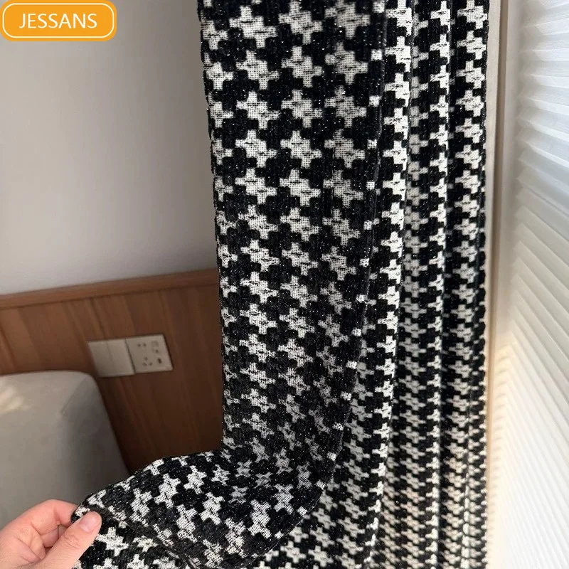 Thousand Bird Grid French Retro Black and White Jacquard Chenille Curtains for Living Room Bedroom French Window Customized
Thousand Bird Grid French Retro Black and White Jacquard Chenille Curtains for Living Room Bedroom French Window Customized