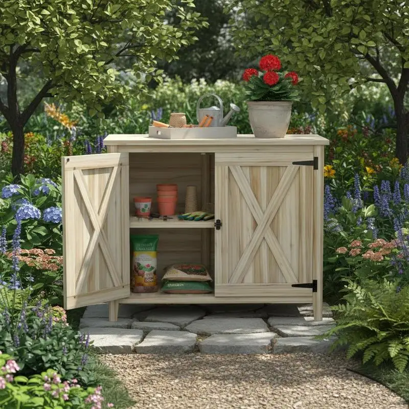 Wooden Outdoor Storage Cabinet, Garden Shed Potting Shed with Shelf and Double Doors, Natural Wood
Wooden Outdoor Storage Cabinet, Garden Shed Potting Shed with Shelf and Double Doors, Natural Wood