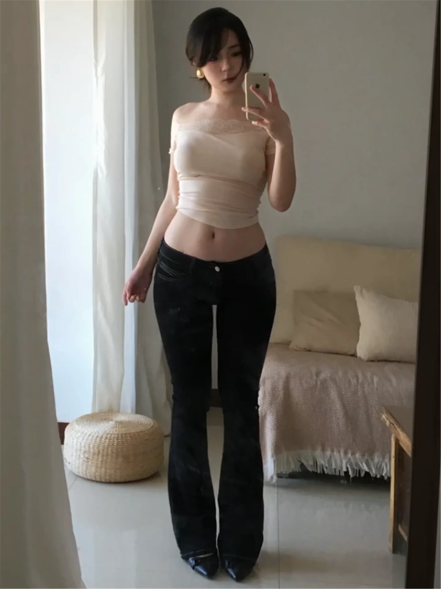 Vintage Low-Waist Bell Bottom Denim Jeans Women's Summer Slimming Black Hot-Legged Casual Cotton Pants Soft Medium-Elastic
Vintage Low-Waist Bell Bottom Denim Jeans Women's Summer Slimming Black Hot-Legged Casual Cotton Pants Soft Medium-Elastic