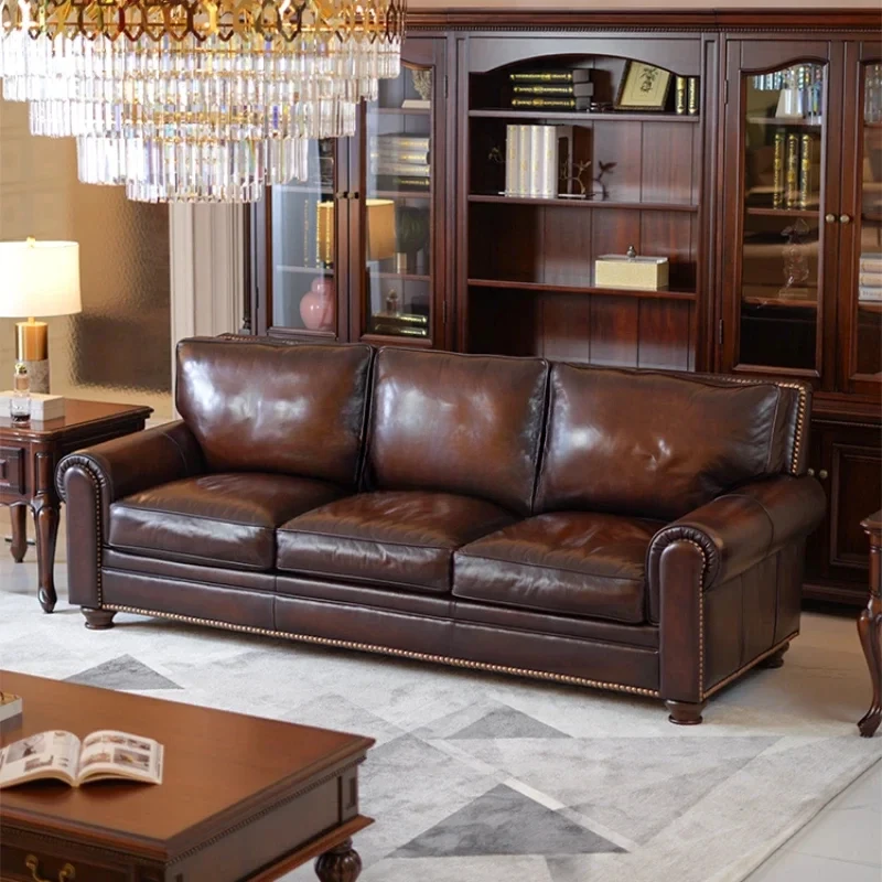 American solid wood retro full leather sofa oil wax leather medium and large apartment living room furniture
American solid wood retro full leather sofa oil wax leather medium and large apartment living room furniture