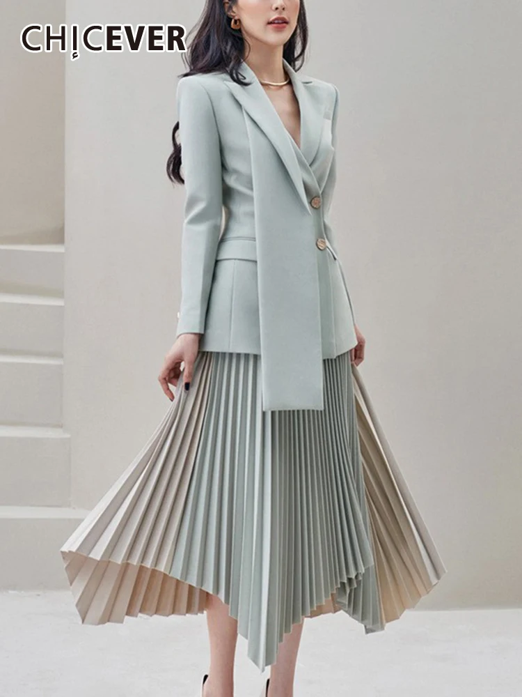 CHICEVER Colorblock Two Piece Set For Womens Notched Collar Long Sleeve Coat High Waist Pleated Skirts Temperament Sets Female
CHICEVER Colorblock Two Piece Set For Womens Notched Collar Long Sleeve Coat High Waist Pleated Skirts Temperament Sets Female