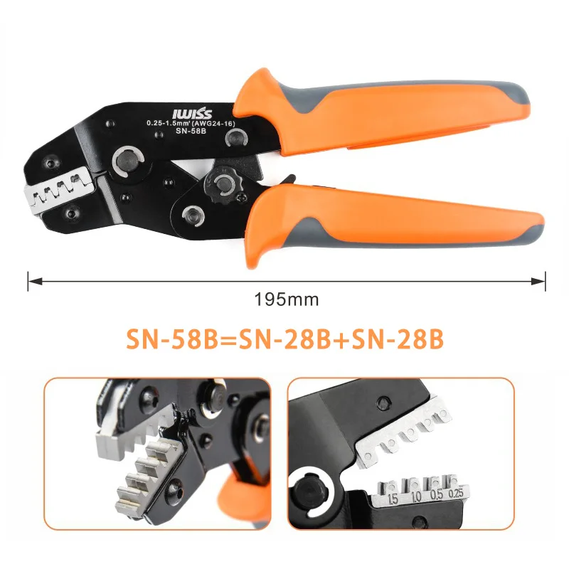 IWISS SN-58B mini Multi-function Crimping pliers set dupont crimp tool clamp terminals kit incloude SN-28B and SN-48B function
IWISS SN-58B mini Multi-function Crimping pliers set dupont crimp tool clamp terminals kit incloude SN-28B and SN-48B function