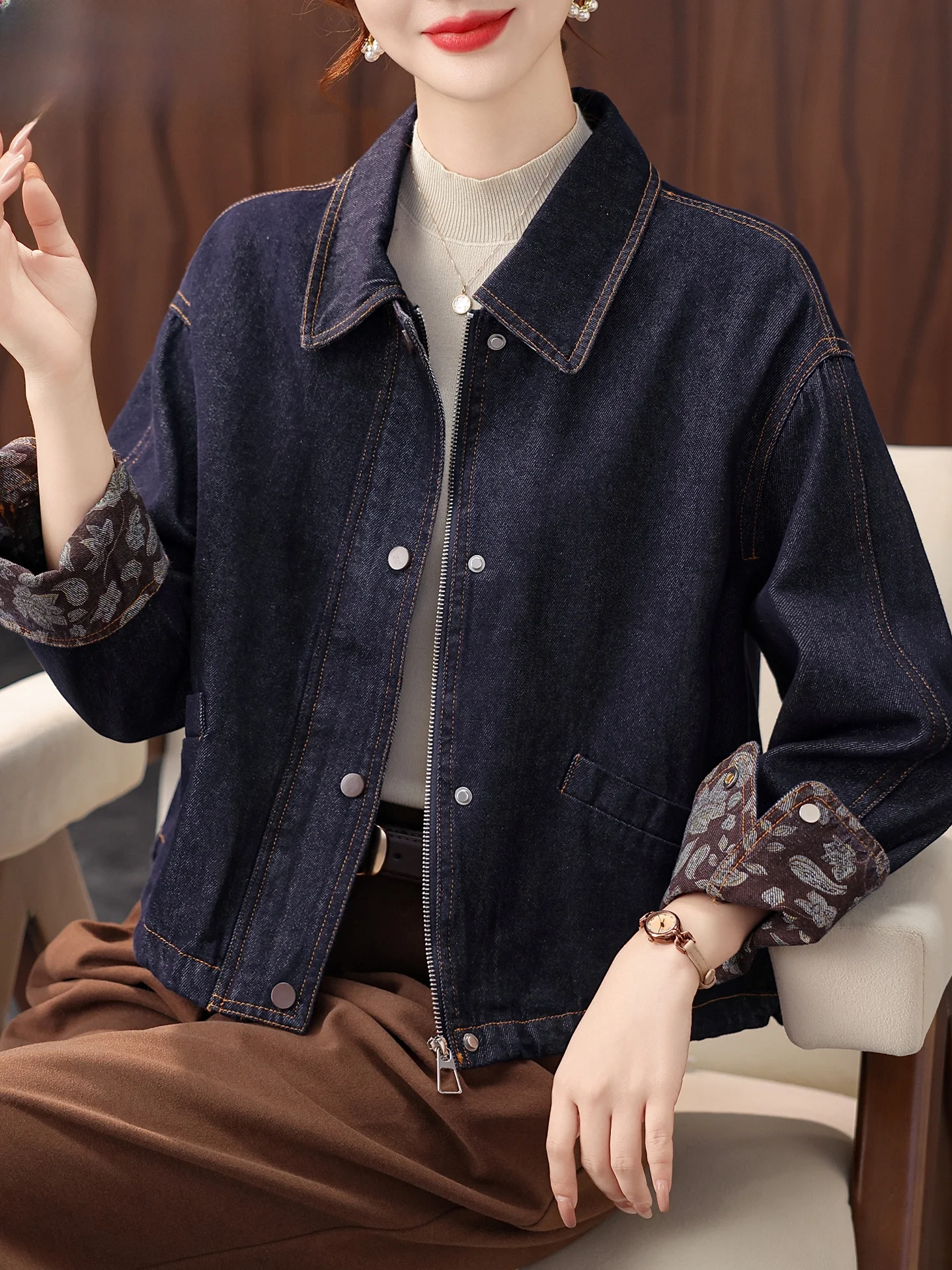 Loose Women's Denim Jaet Faionable Younger Looking Mom Autumn Wear Spring Summer Open Cardigan ort Sle Pure Color
Loose Women's Denim Jaet Faionable Younger Looking Mom Autumn Wear Spring Summer Open Cardigan ort Sle Pure Color