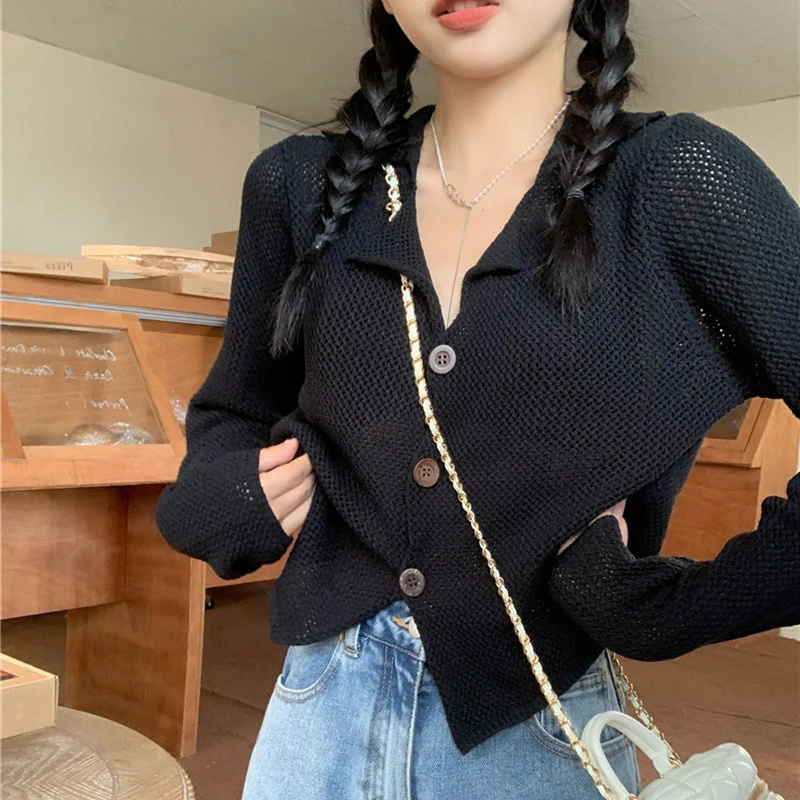 Autumn Fashion Hollow Out Knitted Cardigan Women Y2K Vintage Turn Down Collar Thin Cardigans Coat Korean Casual Long Sleeve Tops
Autumn Fashion Hollow Out Knitted Cardigan Women Y2K Vintage Turn Down Collar Thin Cardigans Coat Korean Casual Long Sleeve Tops