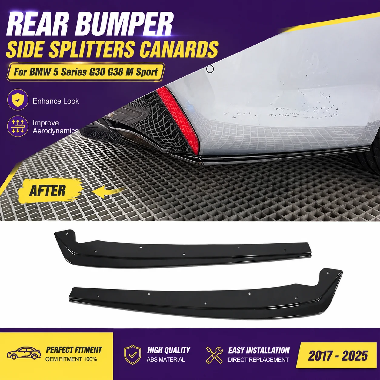 Rear Bumper Side Splitters Canards for BMW 5 Series G30 G38 M Sport 2017-2025 Rear Corner Splitter Body Kits Auto Parts Tuning
Rear Bumper Side Splitters Canards for BMW 5 Series G30 G38 M Sport 2017-2025 Rear Corner Splitter Body Kits Auto Parts Tuning