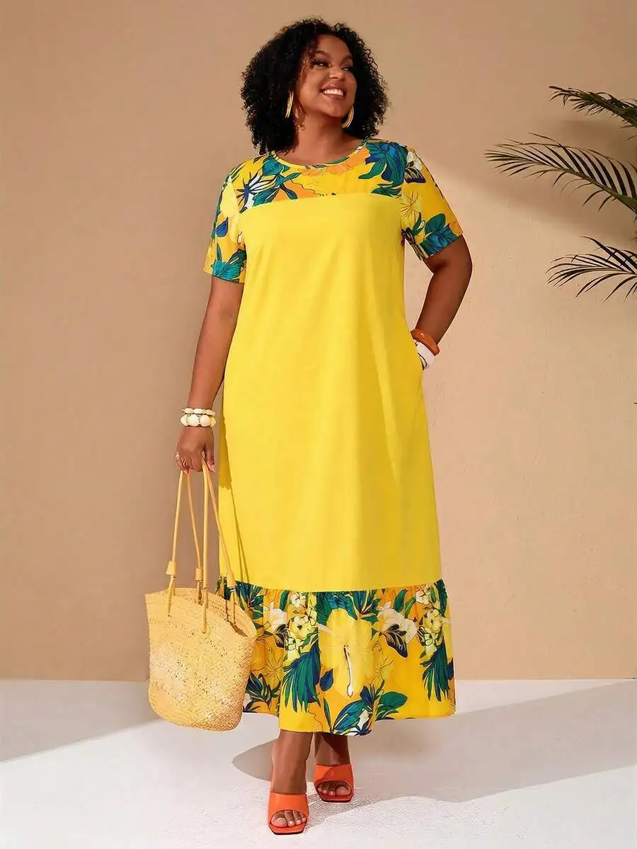 Plus Size Summer Casual Floral Patchwork Round Neck Short Sleeve Dress
Plus Size Summer Casual Floral Patchwork Round Neck Short Sleeve Dress