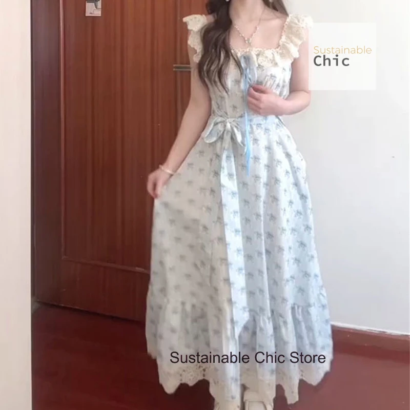 French sweet gentle wind blue high waist slim floral dress female summer new fashion temperament lace long A-line skirt.
French sweet gentle wind blue high waist slim floral dress female summer new fashion temperament lace long A-line skirt.