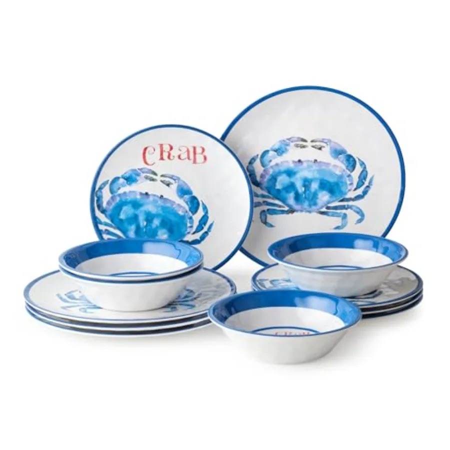 Beach House Crab 12-Piece Melamine Dinnerware Set Vibrant Coastal Charm Service for 4 Blue and White Nautical Design Durable Sh
Beach House Crab 12-Piece Melamine Dinnerware Set Vibrant Coastal Charm Service for 4 Blue and White Nautical Design Durable Sh