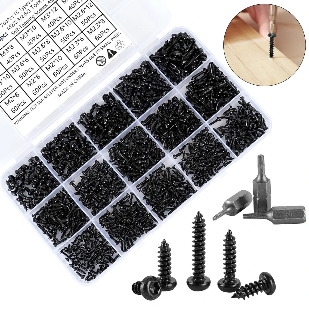 760pc M2 M2.3 M2.6 M3 Torx Pan Head Tapping Screw for Plastic kit Round Six Lobe Self Tapping Screw grade 8.8 Black Carbon Steel
760pc M2 M2.3 M2.6 M3 Torx Pan Head Tapping Screw for Plastic kit Round Six Lobe Self Tapping Screw grade 8.8 Black Carbon Steel