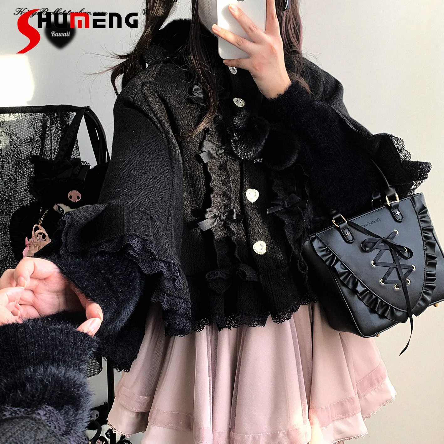 Mine Sweet Cute Diamond Button Hooded Fleece-Lined Small Cape Autumn and Winter New Japanese Lolita Loose Kawaii Ponchos Cloak
Mine Sweet Cute Diamond Button Hooded Fleece-Lined Small Cape Autumn and Winter New Japanese Lolita Loose Kawaii Ponchos Cloak