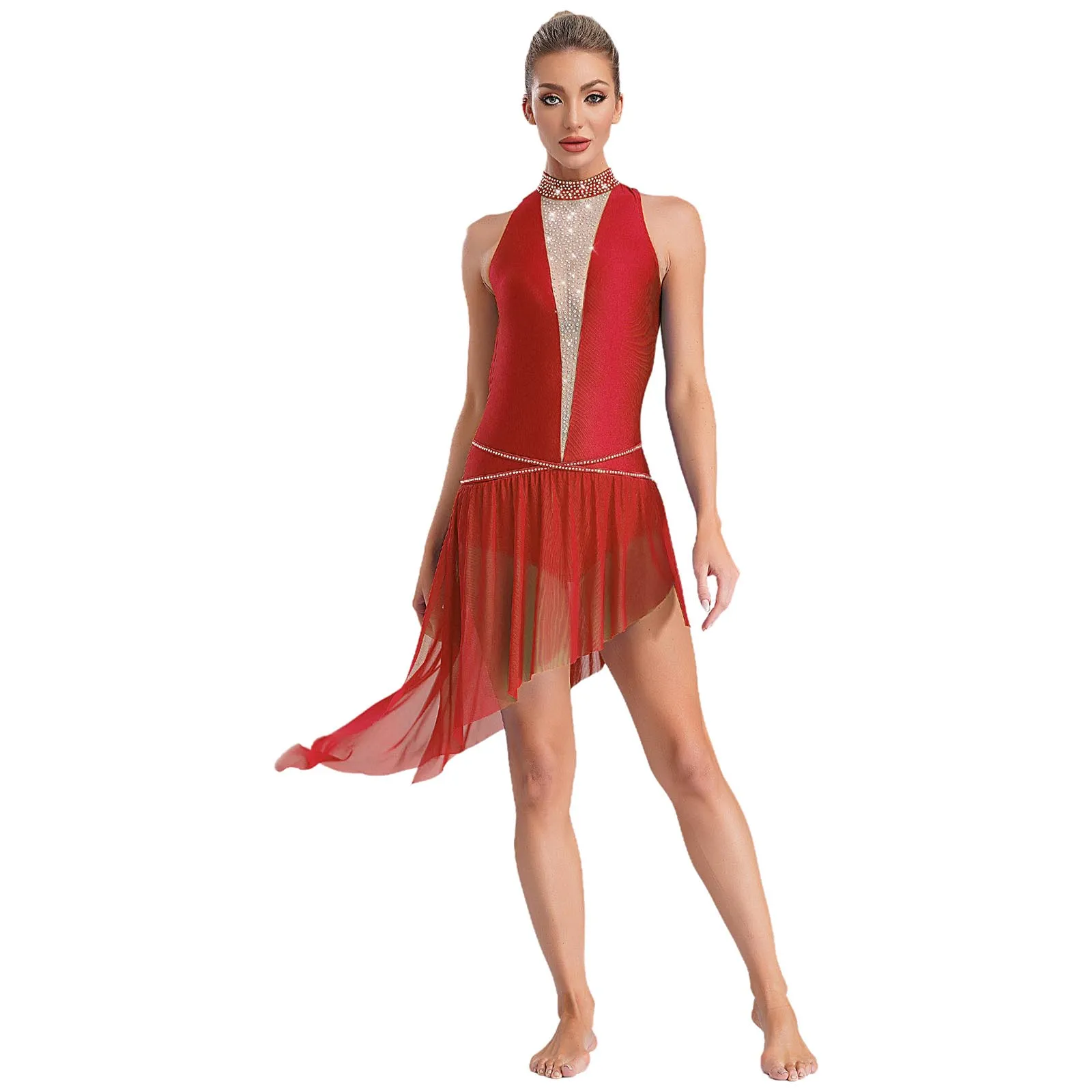 Womens Gymnastics Figure Skating Dress Sleeveless Sparkling Rhinestones Sides Split Asymmetrical Dress Lyrical Dance Performance
Womens Gymnastics Figure Skating Dress Sleeveless Sparkling Rhinestones Sides Split Asymmetrical Dress Lyrical Dance Performance