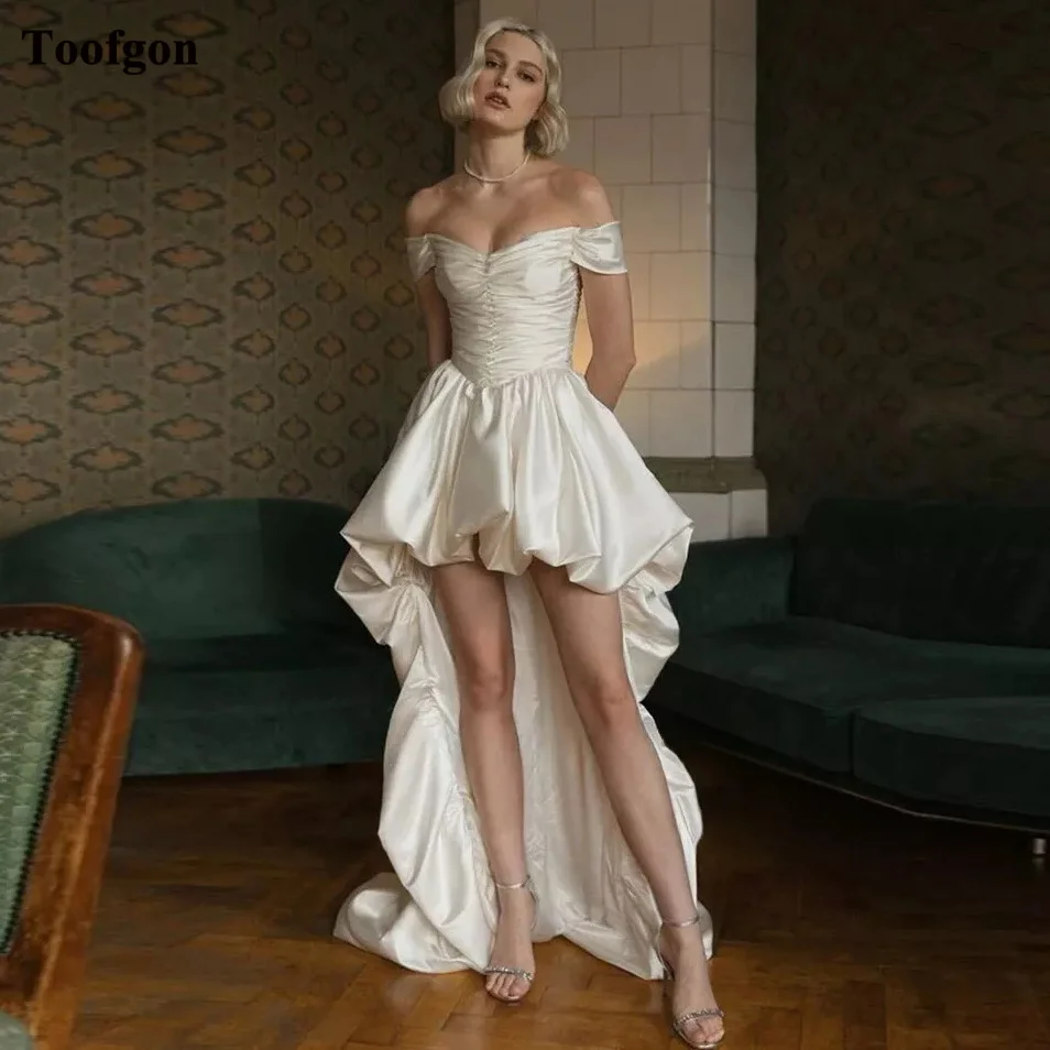 Toofgon High Low Corset Back Satin Wedding Gowns Customized Off The Shoulder Wedding Photoshoot Dress Women Formal Party Dress
Toofgon High Low Corset Back Satin Wedding Gowns Customized Off The Shoulder Wedding Photoshoot Dress Women Formal Party Dress