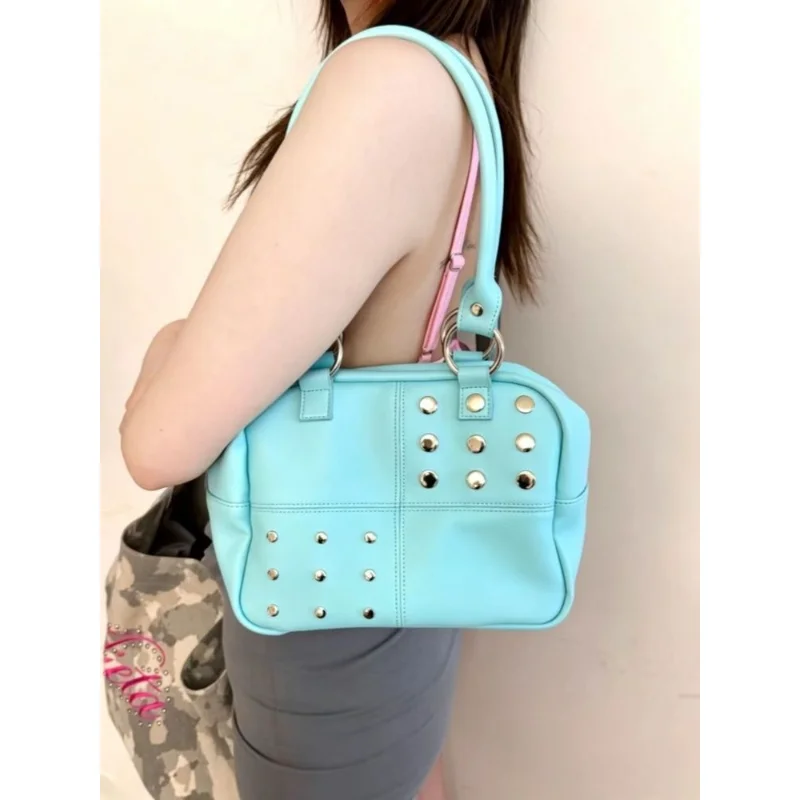 Pastel Blue Faux Leather Y2K Handbag with Silver Studs, Retro 2000s Style Shoulder Purse, Cute Mini Bag for Women
Pastel Blue Faux Leather Y2K Handbag with Silver Studs, Retro 2000s Style Shoulder Purse, Cute Mini Bag for Women