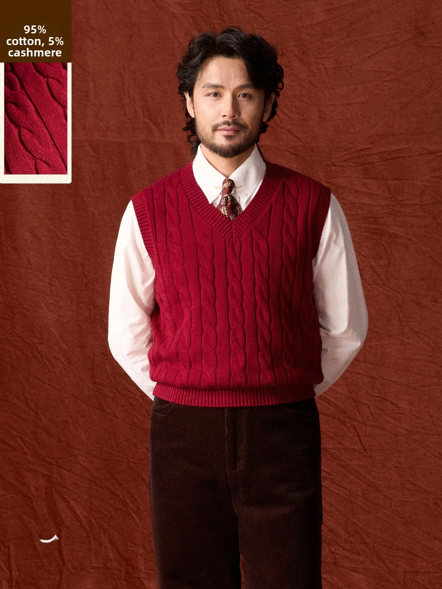 Cultum Christmas Special Knitted V-Neck Red Vest Men's Retro Layering Sweater Standard Fit Long Velvet Cotton Inner Wear
Cultum Christmas Special Knitted V-Neck Red Vest Men's Retro Layering Sweater Standard Fit Long Velvet Cotton Inner Wear