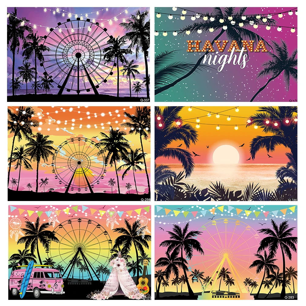 Summer Tropical Havana Aloha Hawaii Seaside Beach Ferris Wheel Party Birthday Photography Backdrop Photographic Background Booth
Summer Tropical Havana Aloha Hawaii Seaside Beach Ferris Wheel Party Birthday Photography Backdrop Photographic Background Booth