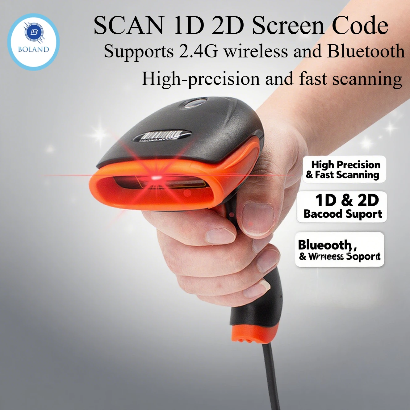 USB проводной/беспроводной 2,4G Bluetooth высокоскоростное декодирование 1D/2D считыватель штрих-кодов портативный сканер штрих-кода QR-кода CMOS изображение 
USB проводной/беспроводной 2,4G Bluetooth высокоскоростное декодирование 1D/2D считыватель штрих-кодов портативный сканер штрих-кода QR-кода CMOS изображение