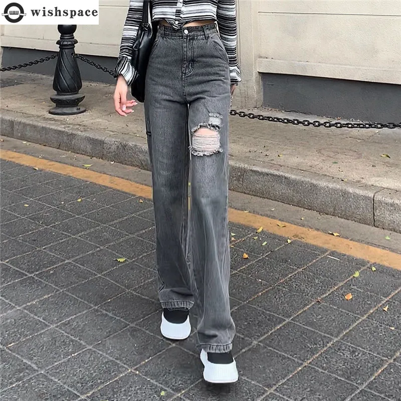 High Waist Women's Grey Jeans Spring and Summer New Korean Straight Tube Loose Hole Fashion Casual Wide Leg Jeans
High Waist Women's Grey Jeans Spring and Summer New Korean Straight Tube Loose Hole Fashion Casual Wide Leg Jeans