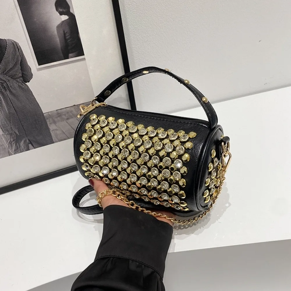 Elegant Rhinestone Evening Bag Metal Rivet Studded Chain Crossbody Bag Multifunctional Chic Cylindrical Handbag Casual Outings
Elegant Rhinestone Evening Bag Metal Rivet Studded Chain Crossbody Bag Multifunctional Chic Cylindrical Handbag Casual Outings