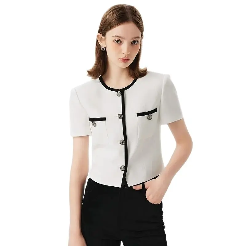 Short Summer New Contrast Coat Women's White Pink Slim Fit Single Breasted Sweet Round Neck Jacket
Short Summer New Contrast Coat Women's White Pink Slim Fit Single Breasted Sweet Round Neck Jacket